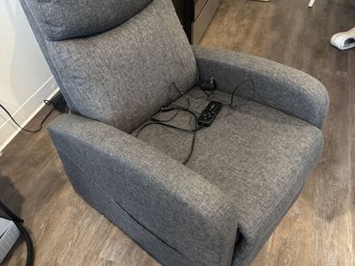Comfortable Gray Fabric Recliner with Remote Control, Excellent Condition