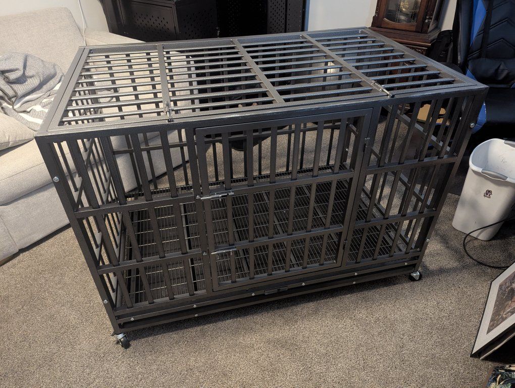 KOKOTANGS 48 Inch Heavy Duty Dog Crate Cage with Wheels, Indestructible and Escape Proof Steel Kennel Indoor