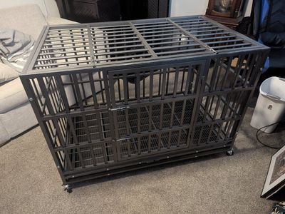 KOKOTANGS 48 Inch Heavy Duty Dog Crate Cage with Wheels, Indestructible and Escape Proof Steel Kennel Indoor