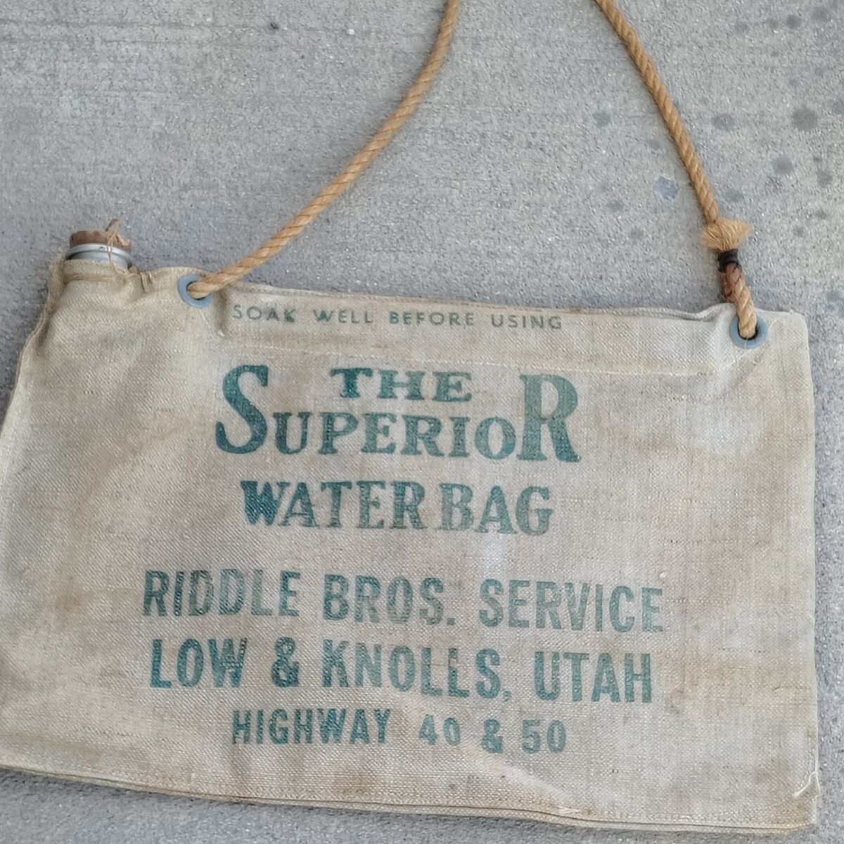 rare Utah advertising collector canvas water bag
