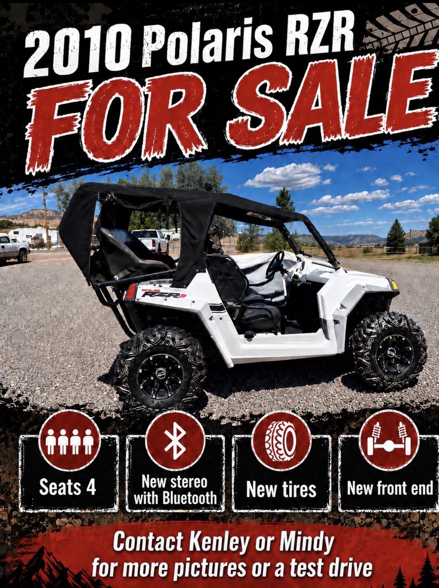 2010 Polaris RZR 4-Seater Utility Vehicle with Bluetooth Stereo and New Tires