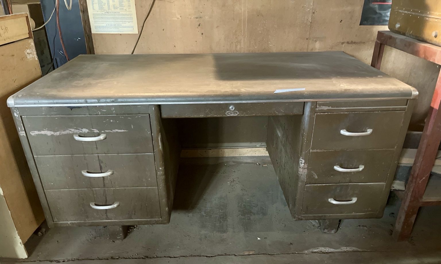 Vintage Rate! All-Steel Office Desk with Multiple Drawers - Industrial Olive Green