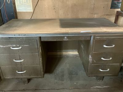 Vintage Rate! All-Steel Office Desk with Multiple Drawers - Industrial Olive Green