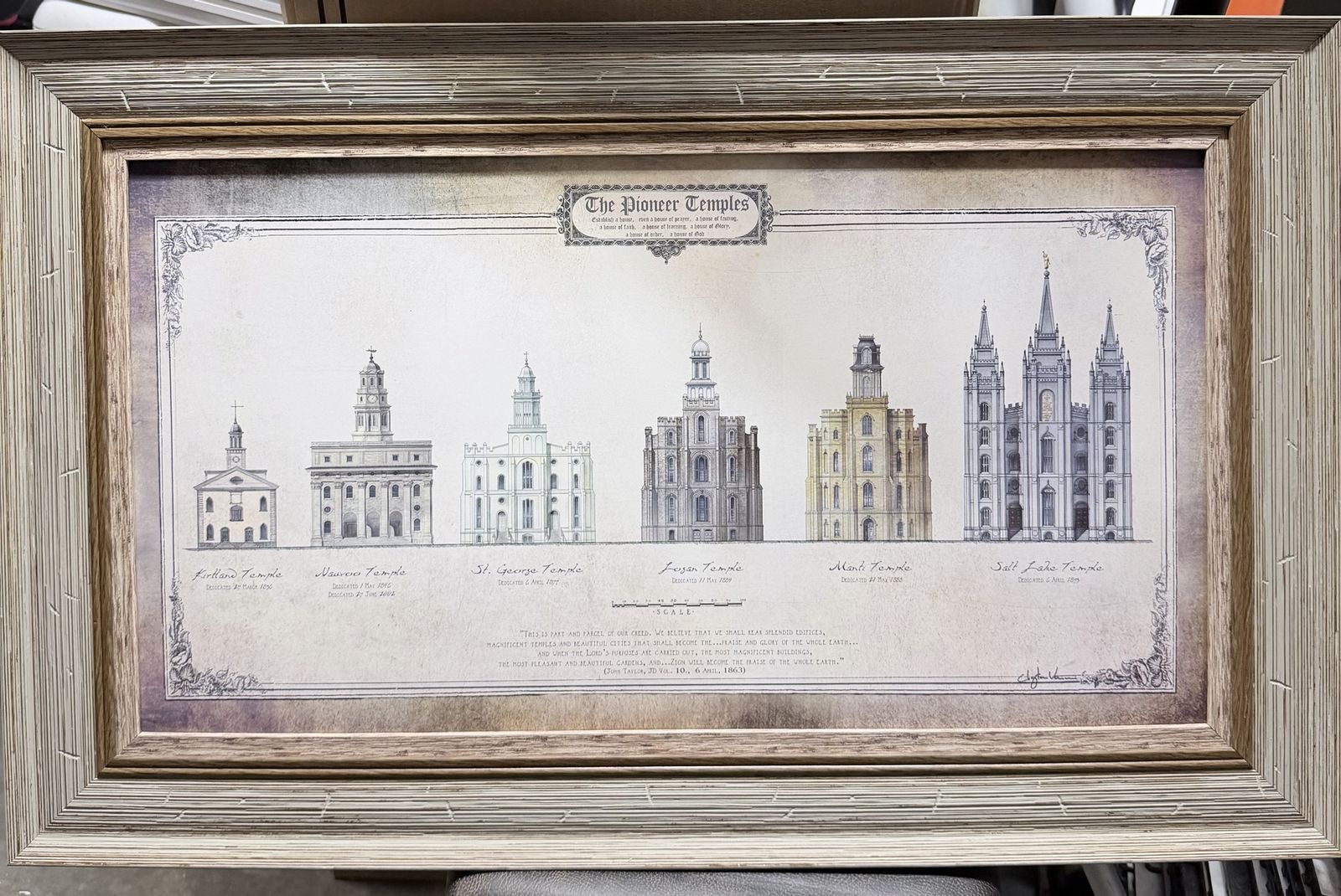 LDS Mormon Pioneer Temples Framed Art Print - Kirtland, Nauvoo, St. George, Manti, Logan, Salt Lake Temples
