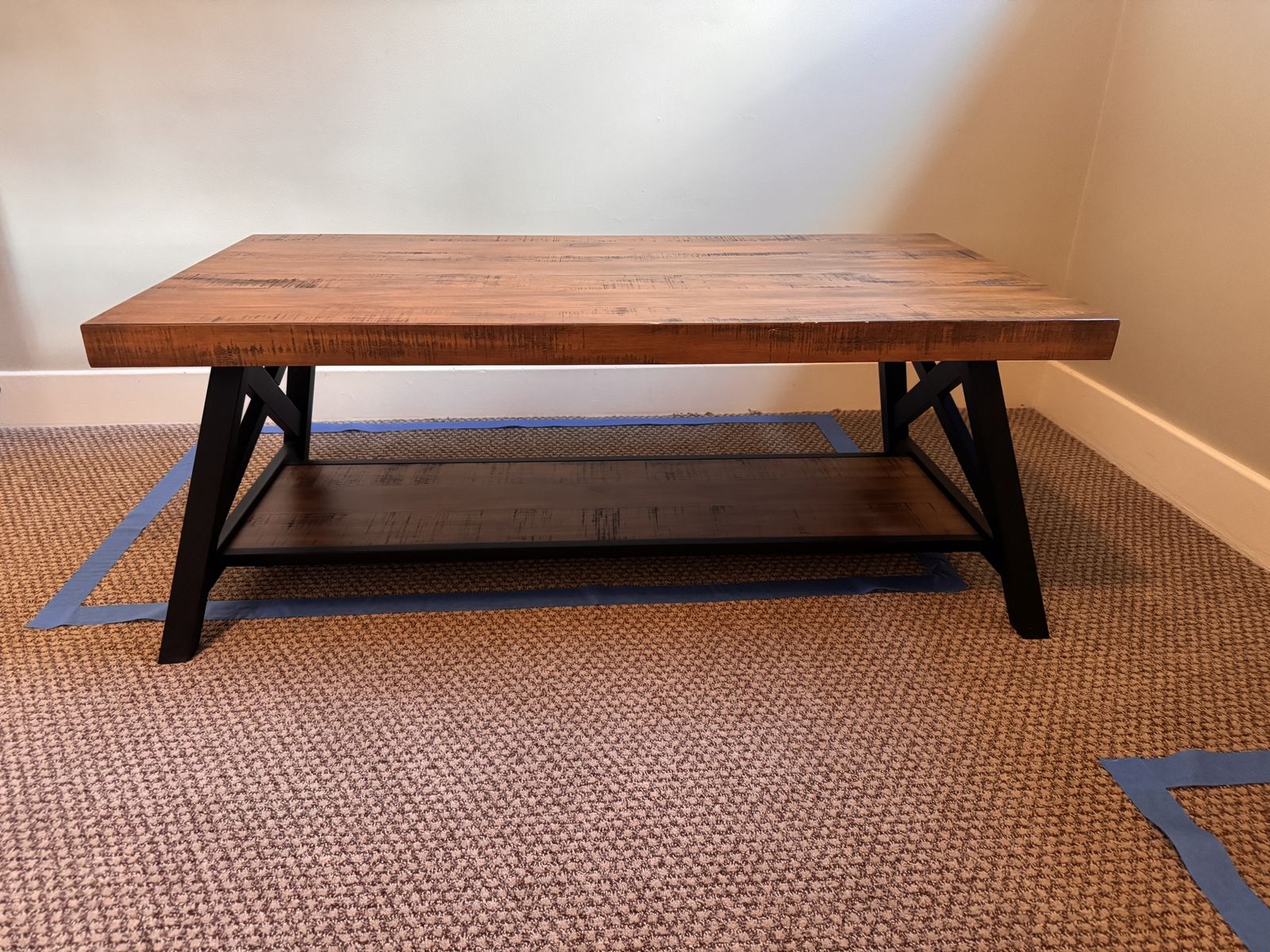 Rustic Coffee Table with Wood Top and Black Metal Frame