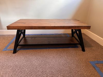 Rustic Coffee Table with Wood Top and Black Metal Frame