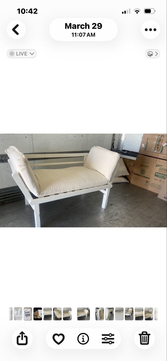 Convertible White Wooden Futon Frame & Beige Mattress - Adjustable Lounge Chair/Daybed