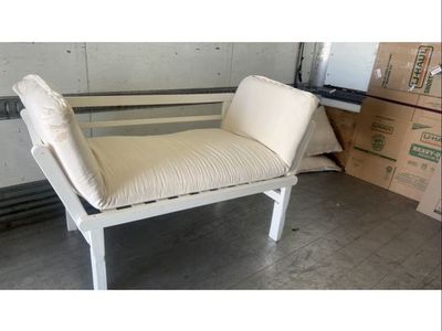 Convertible White Wooden Futon Frame & Beige Mattress - Adjustable Lounge Chair/Daybed