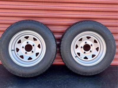 Set of2 Free Country ST 175/80 D 13 Trailer Tires Mounted on New Silver Wheels 5 on 4.5 Brand New Never Used 2025 Dated