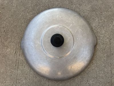 Vintage Metal Skillet Lid with Black Knob and Pour Spout Ears 12 inches Width