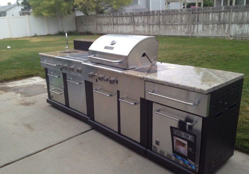 master forge Outdoor Gourmet Kitchen Unit with Grill, Sink, Fridge - Stainless Steel