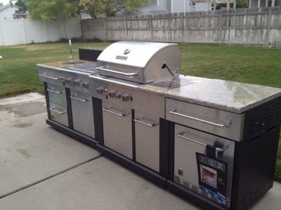 master forge Outdoor Gourmet Kitchen Unit with Grill, Sink, Fridge - Stainless Steel
