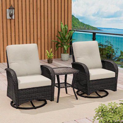 New in box Gardenbee 3 -Piece Rattan Patio Conversation Set with Beige Cushions