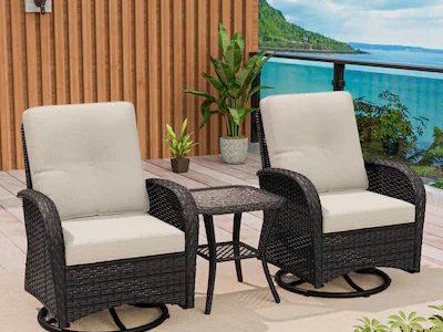 New in box Gardenbee 3 -Piece Rattan Patio Conversation Set with Beige Cushions