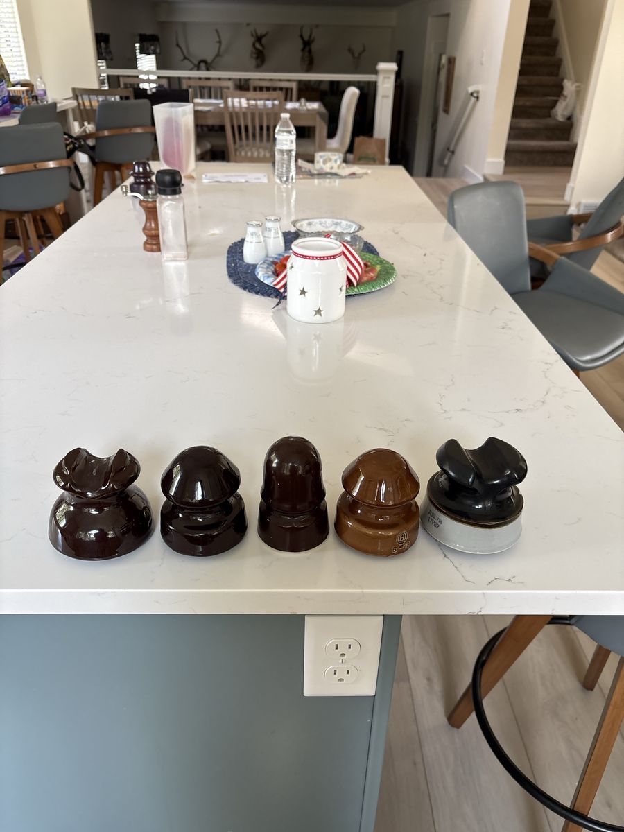 Vintage Ceramic & Porcelain Glass Telegraph Insulators - nice set of 5 different styles