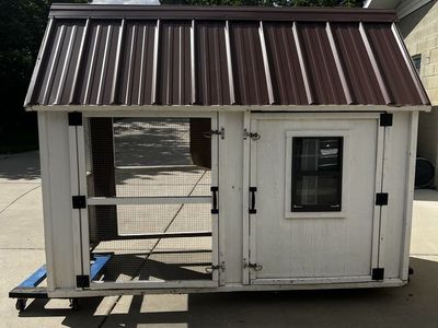 Custom-Built Chicken Coop/Brooder - White Wood & Brown Metal Roof - Mobile Design
