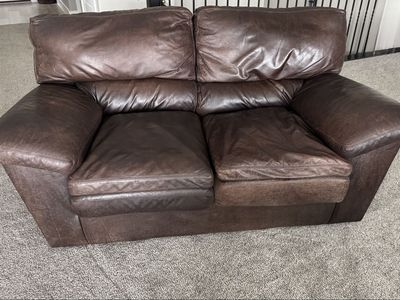 Brown Leather Sofa - Spacious 3-Seater Couch