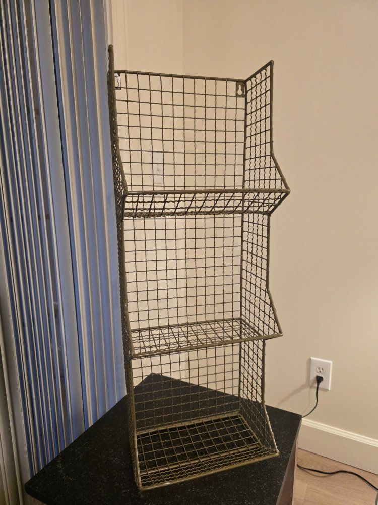 Industrial 3-Tier Wire Mesh Wall Shelf Storage Basket Unit