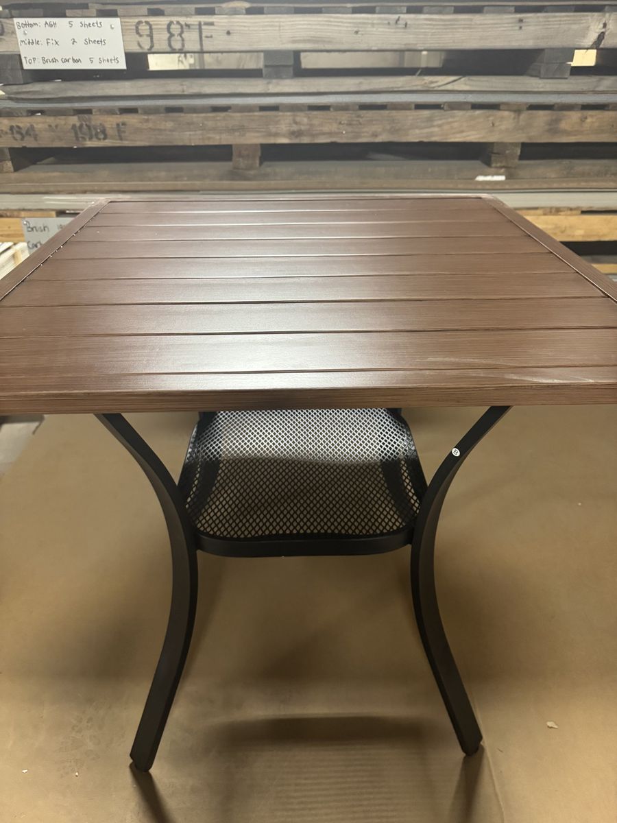 27.6 in. Walnut Square Patio Dining Table with Rust-Resistant Metal Frame for Outdoor Use