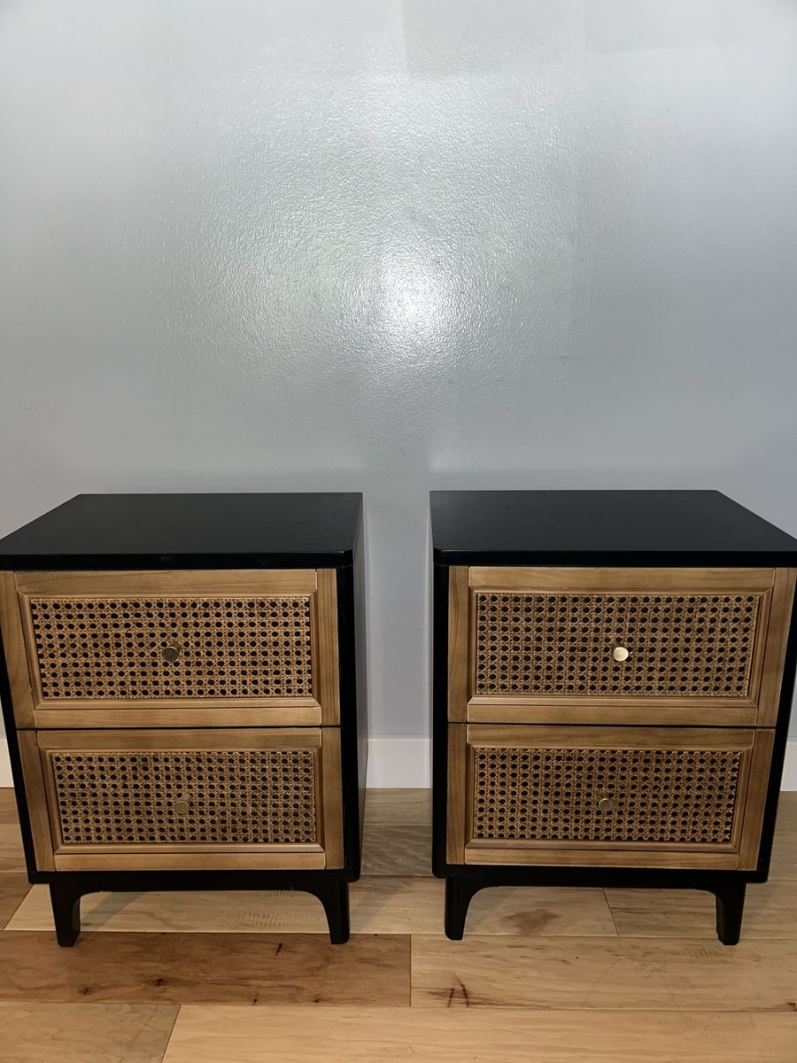 COZAYH Woven Cane Front Accent Nightstand with Brass Knobs, Accent Dresser - set of two $180 OBO