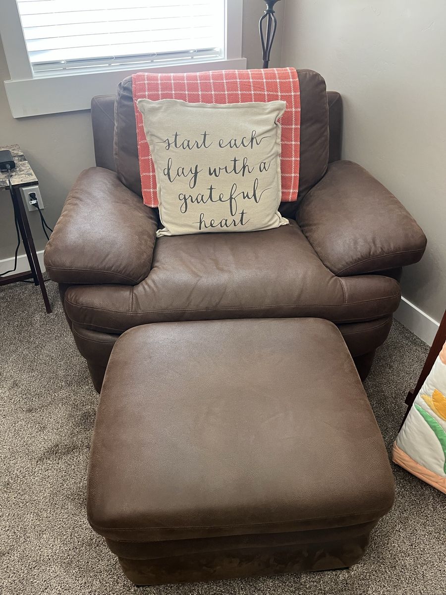 Super comfy, oversized, armchair, and ottoman set