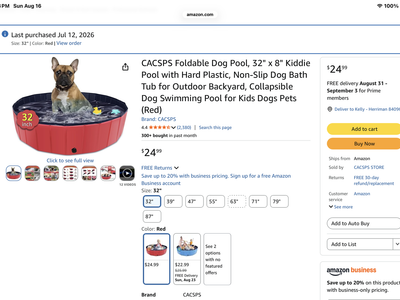 Foldable Dog Pool 32" x 8" Red Hard Plastic Non-Slip Pet Bath Tub