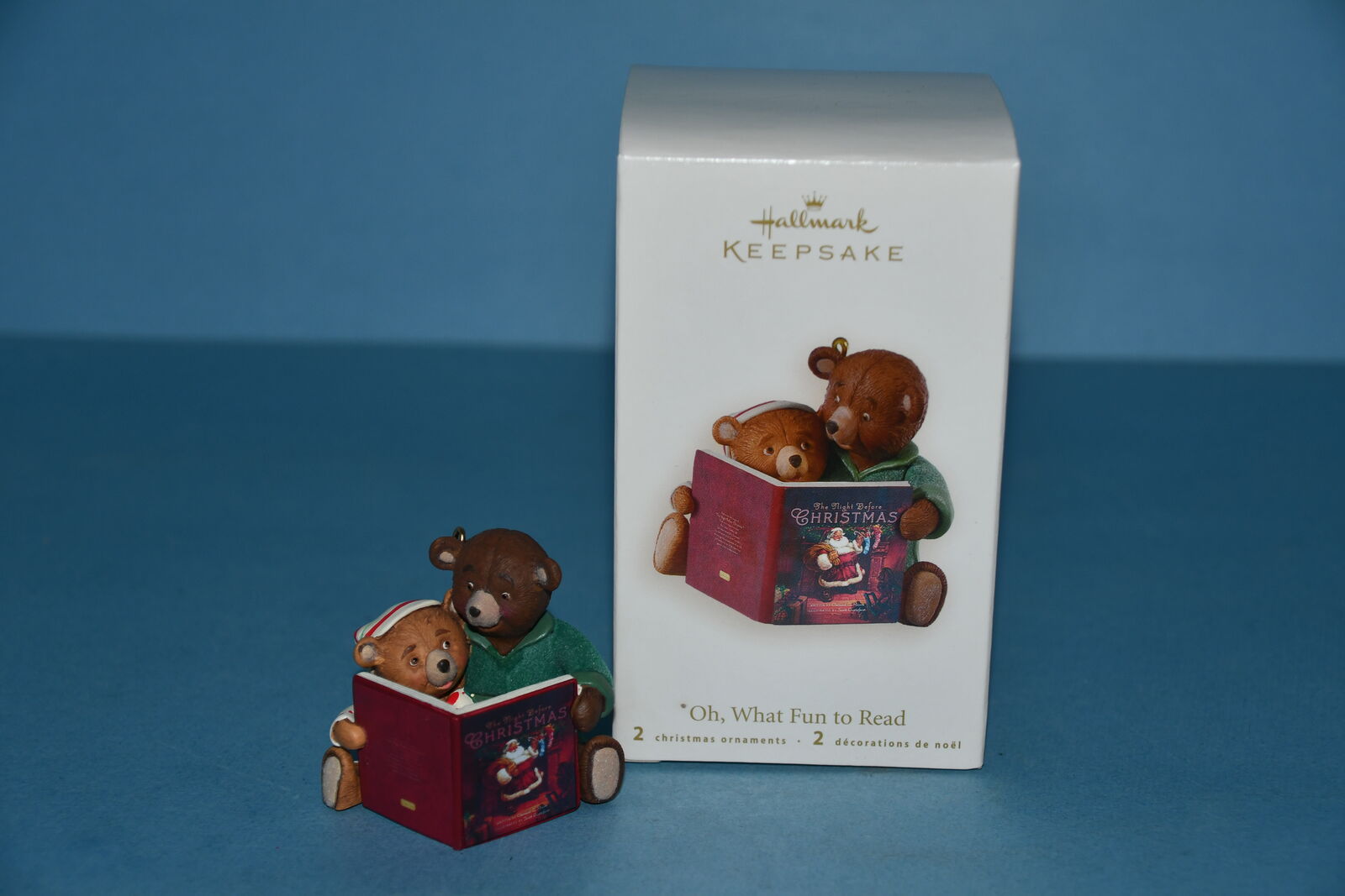 VINTAGE 2008 HALLMARK "OH, WHAT FUN TO READ" CHRISTMAS ORNAMENT ~ THE NIGHT BEFORE CHRISTMAS ~ TEDDY BEARS