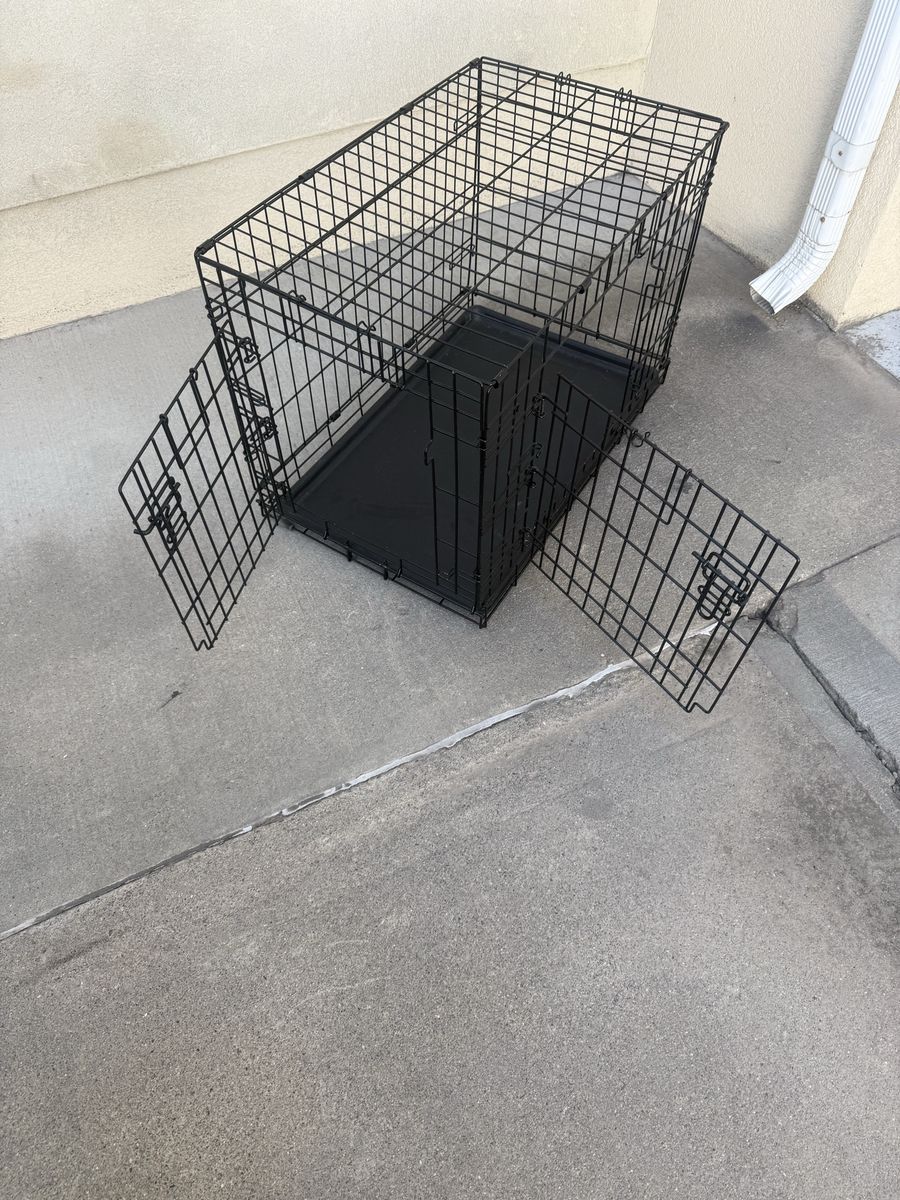 Folding Black Metal Pet Crate, Double Door, Medium/Large Dog Kennel