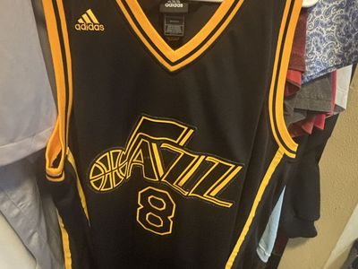 Adidas Utah Jazz #8 Deron Williams Black Gold NBA Basketball Jersey Men's Size XL +2 inches in length