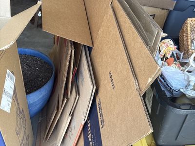 35 moving boxes and plastic totes