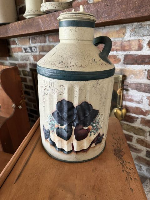 Vintage Hand-Painted Country Folk Art Milk Can and Decor Pan Set