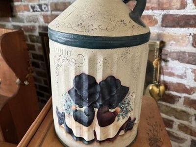 Vintage Hand-Painted Country Folk Art Milk Can and Decor Pan Set