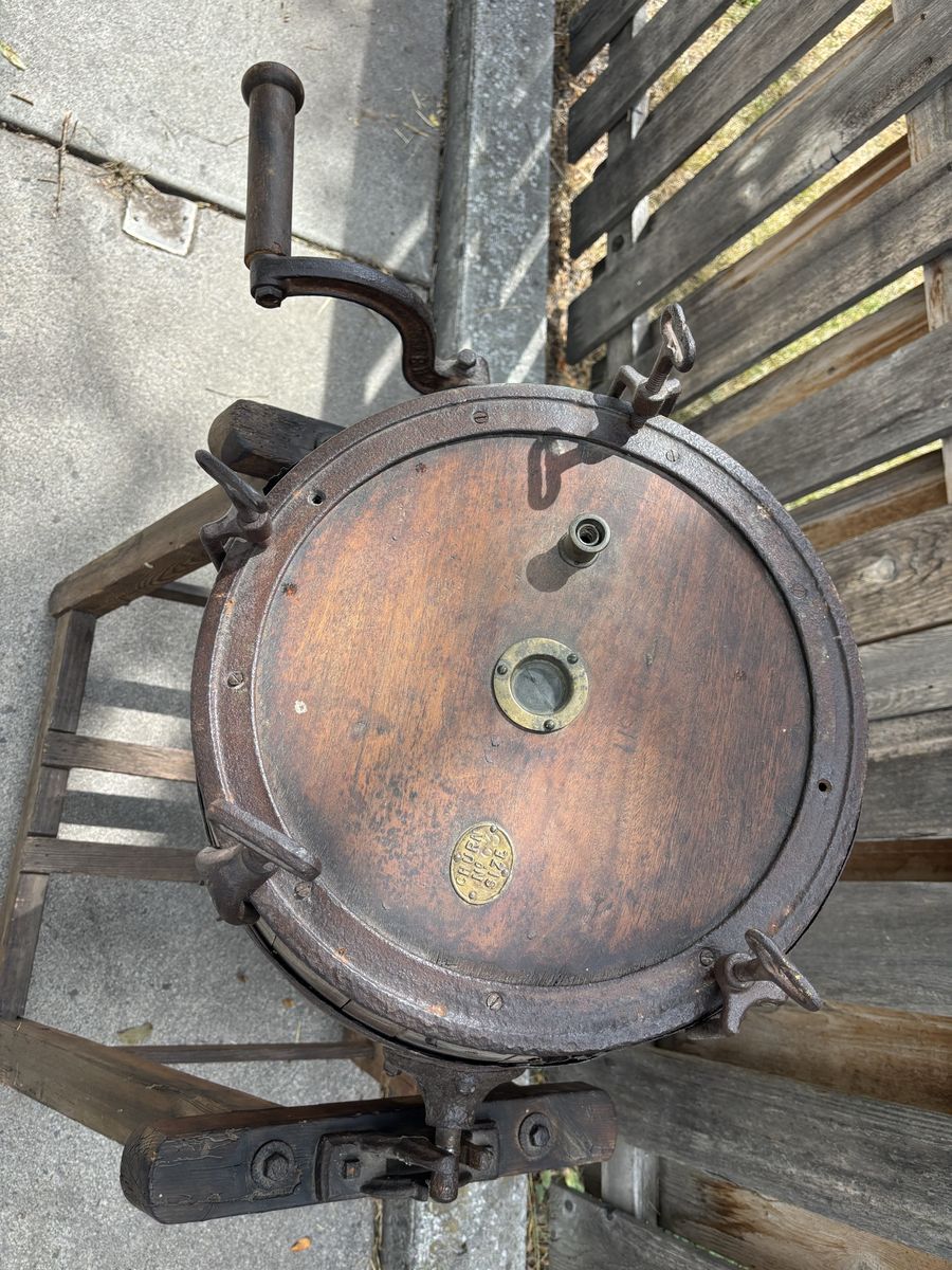 ANTIQUE WOODEN BUTTER CHURN — COMPLETE WITH ORIGINAL STAND