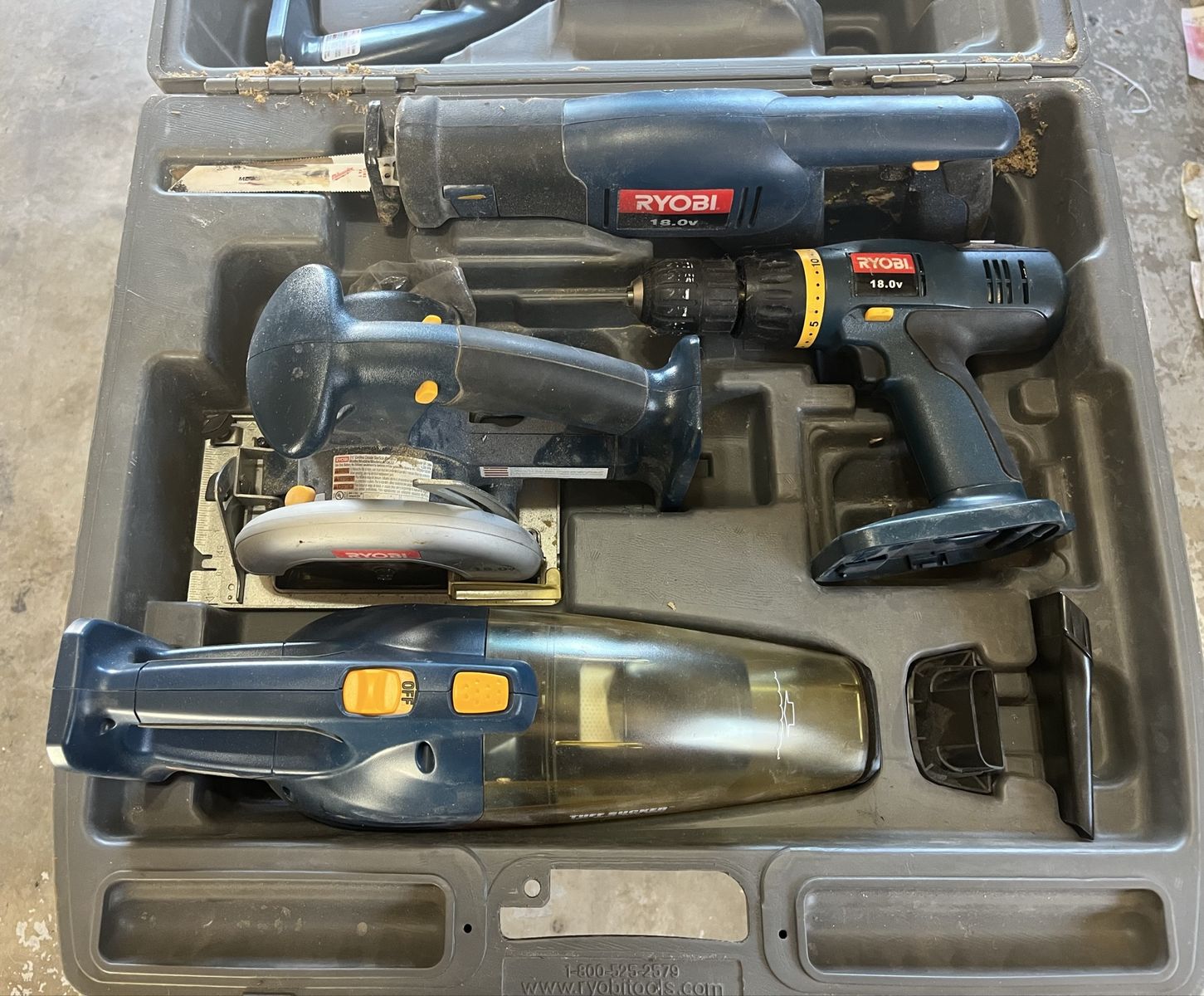 Ryobi 18V ONE+ Cordless Power Tool Combo Kit - Drill, Saw, Sander, Vacuum, Light w/ Case