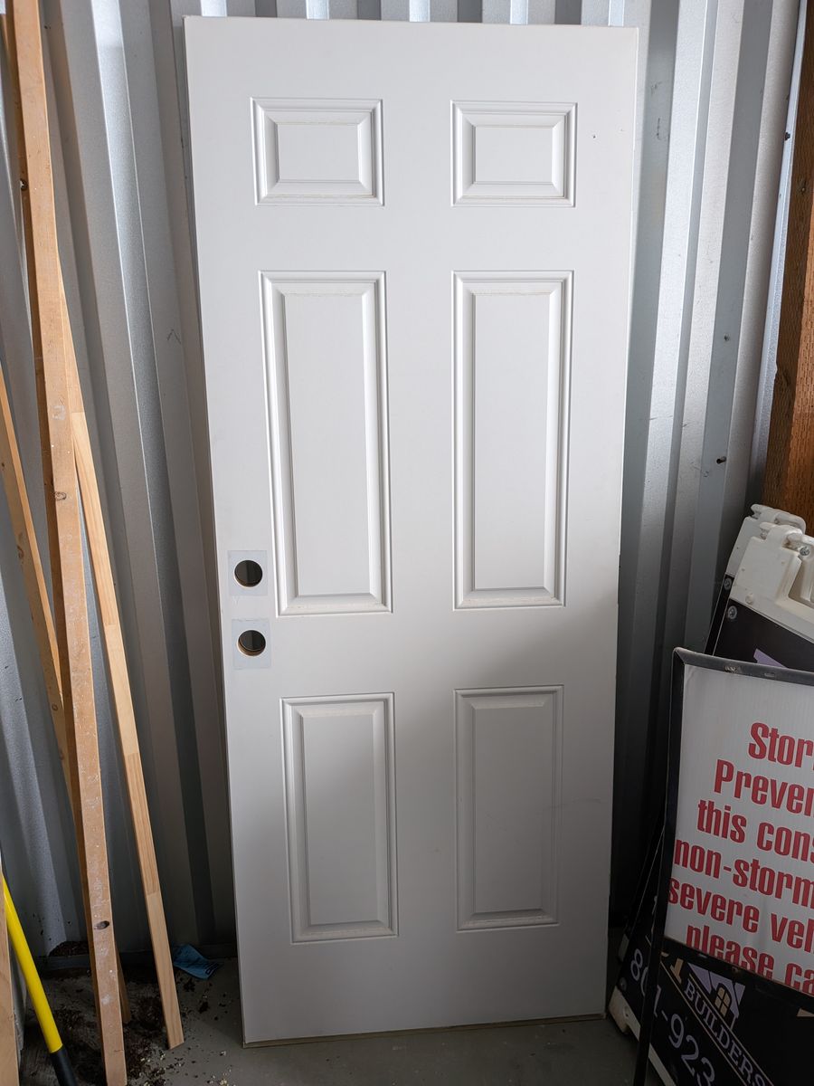 White 6-Panel Interior/Exterior Door Slab with Double Bore - Metal