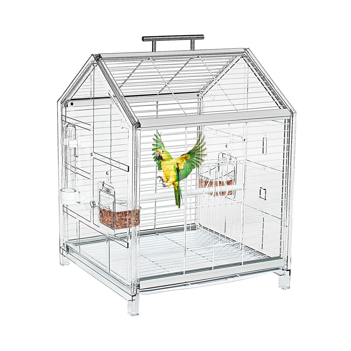Clear Bird Cage for Small Birds - Parrot, Cockatiel, Parakeet - 20.5" Tall
