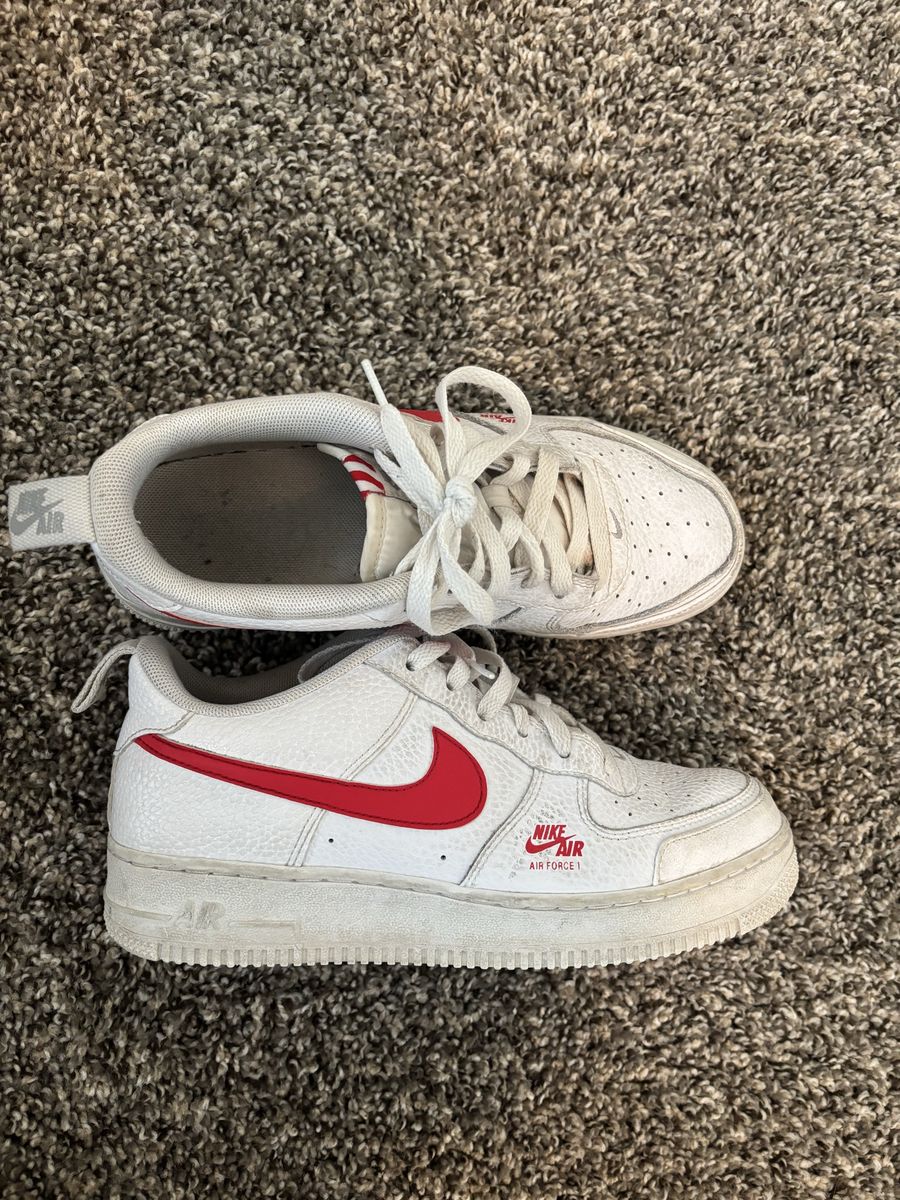 Nike Air Force 1 Low White Red Youth Sneakers Size 7Y