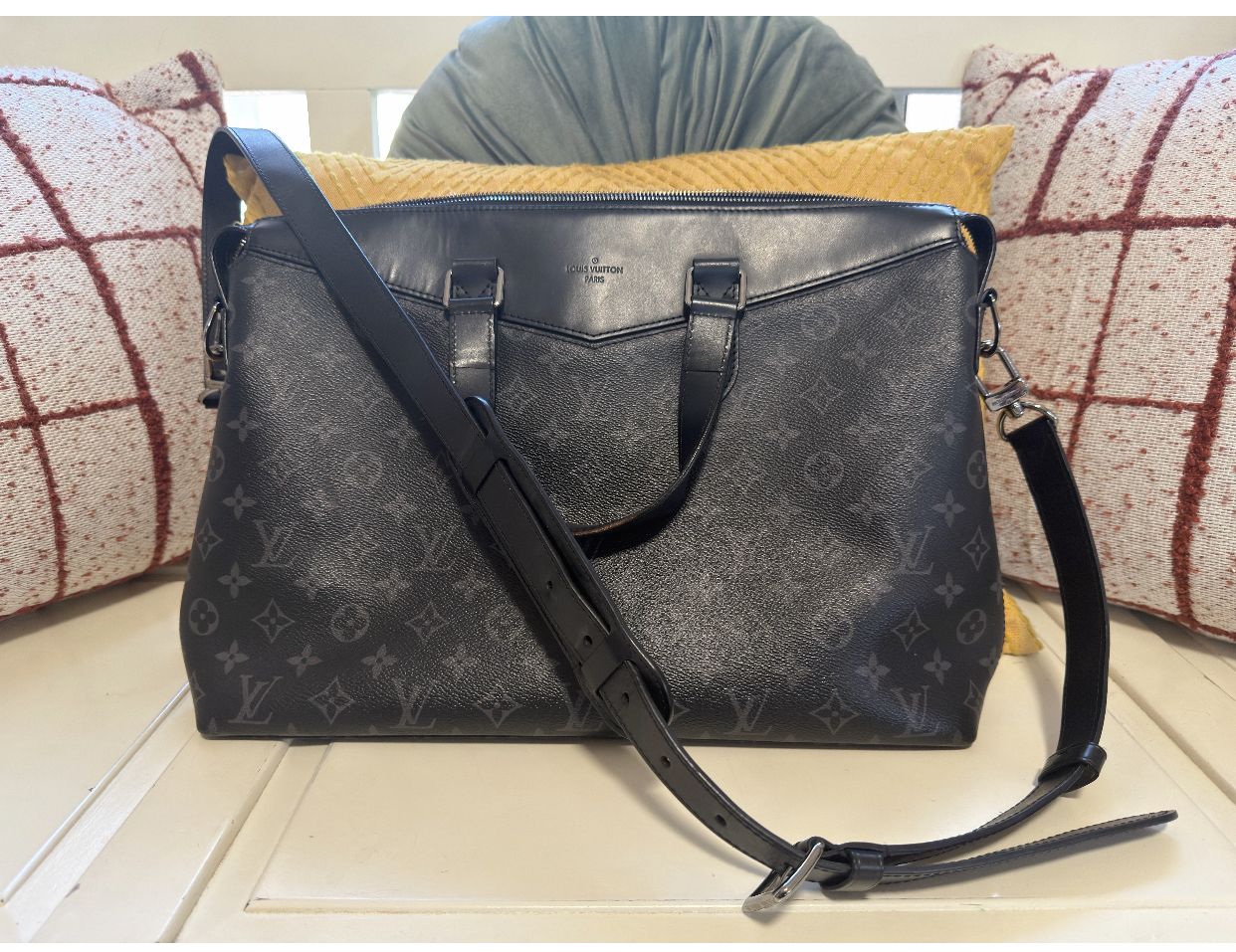 Authentic Louis Vuitton Monogram Eclipse Porte Document Voyage Briefcase