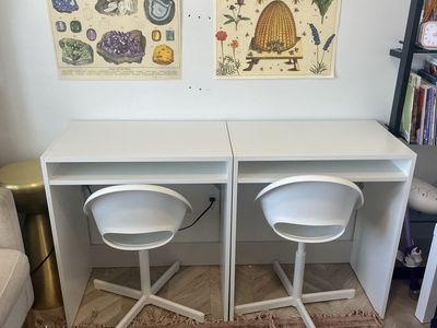 Pair of Modern Kids White Desks with Matching Adjustable Desk Chairs