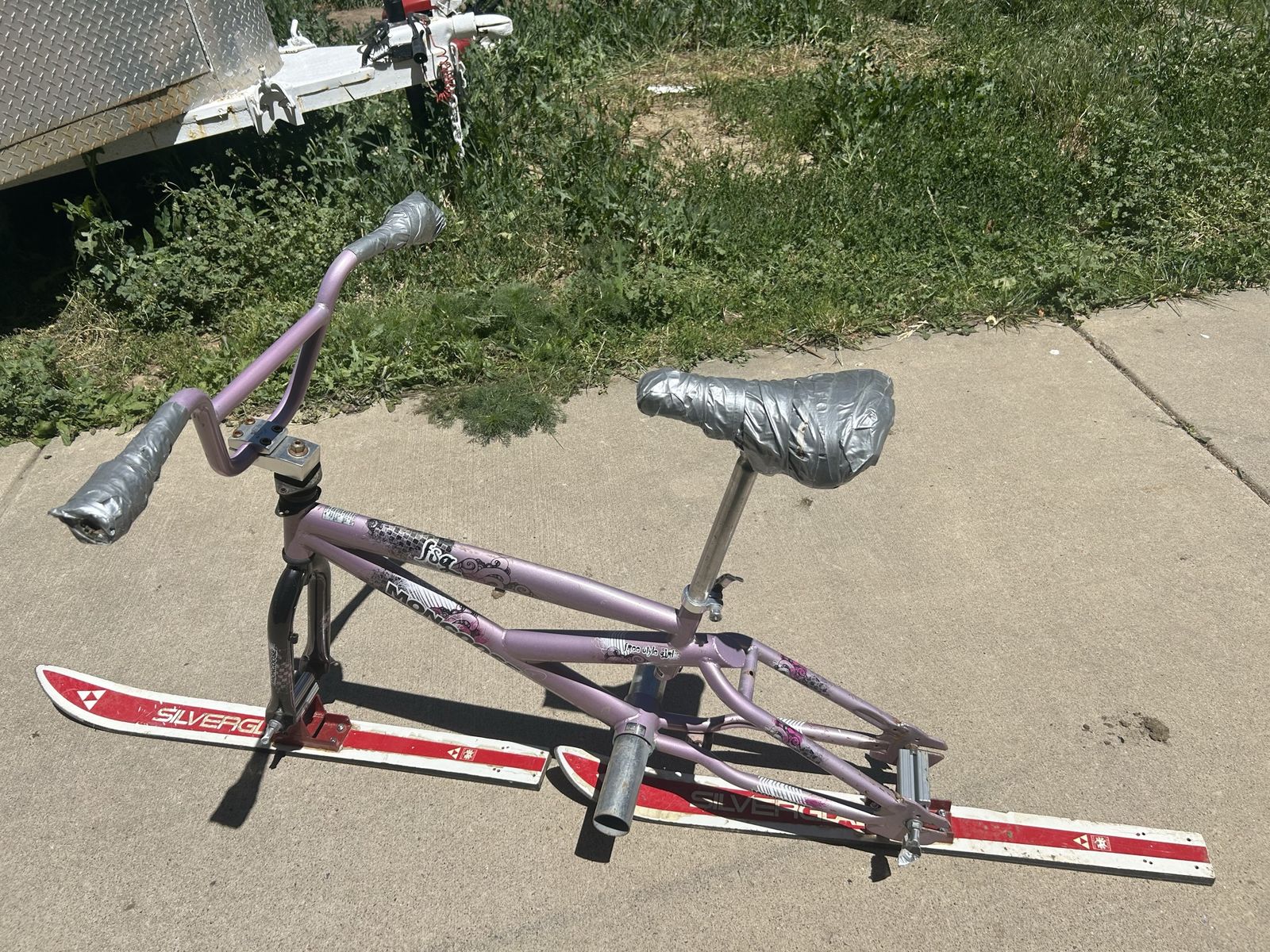 Homemade ski bike