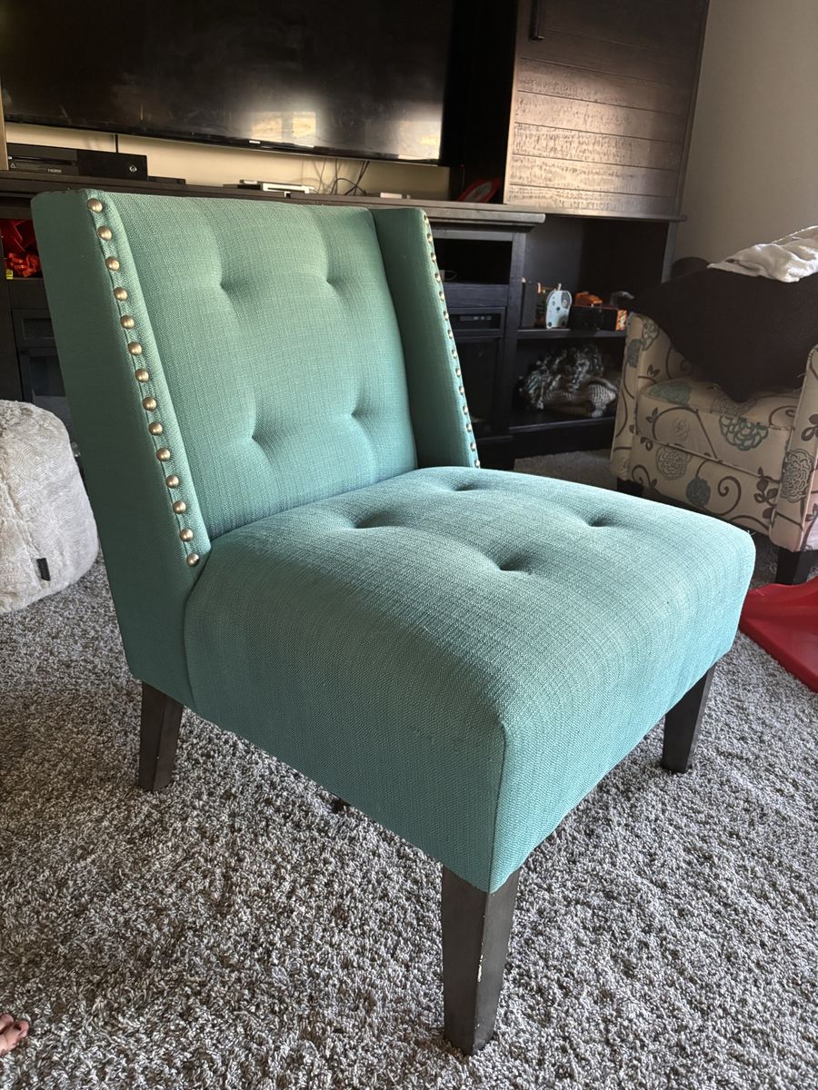 Teal Tufted Armless Accent Chair with Nailhead Trim