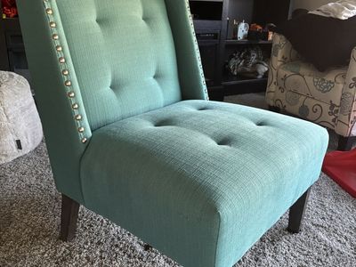 Teal Tufted Armless Accent Chair with Nailhead Trim