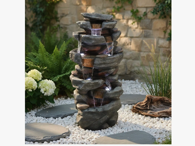 Brand new 40.5" Tall 6-Tier Rock Outdoor Fountain with LED Lights