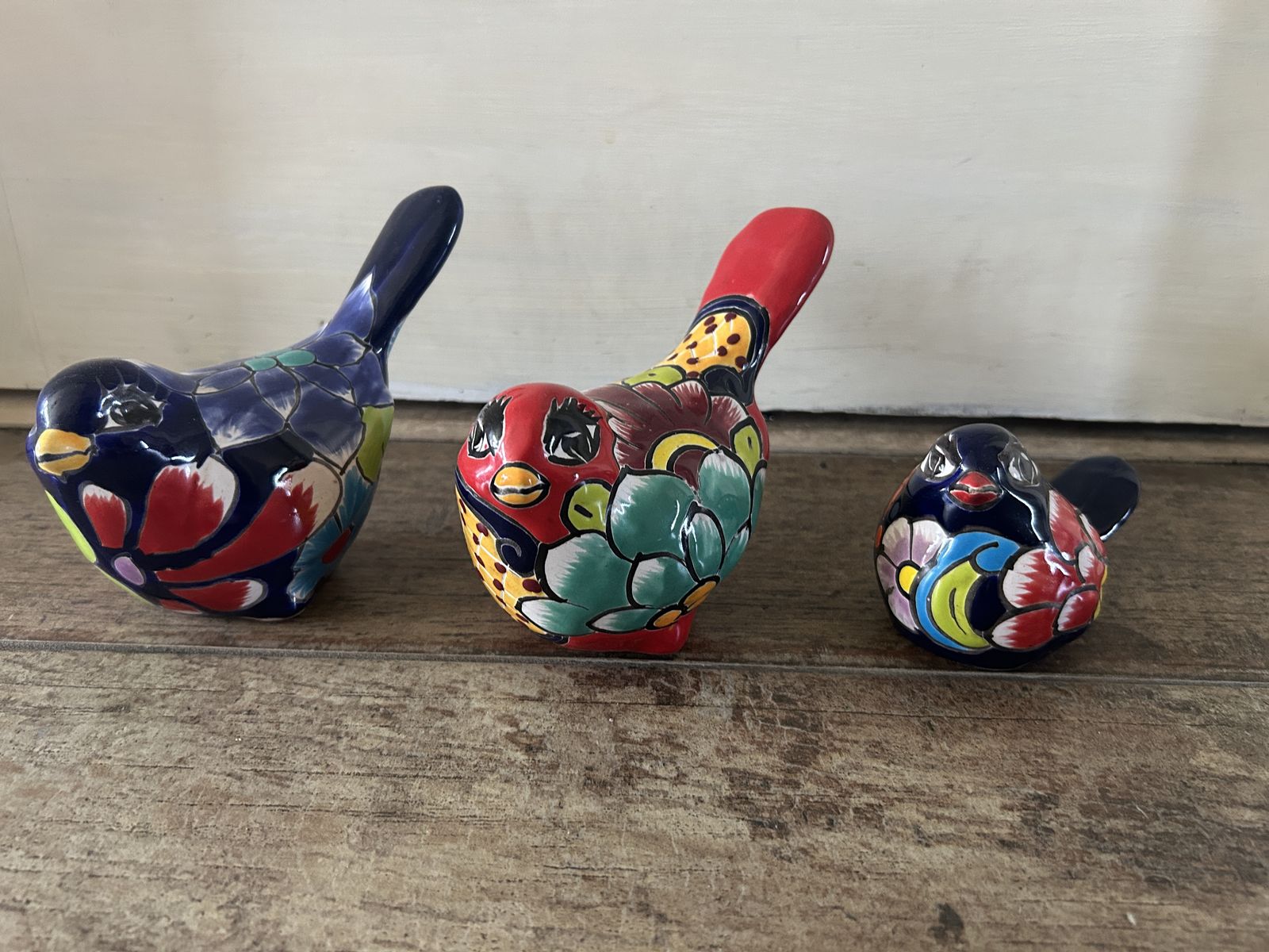 Made in Mexico Hand-Painted Folk Art Ceramic Birds – Colorful Talavera Style Set of 3