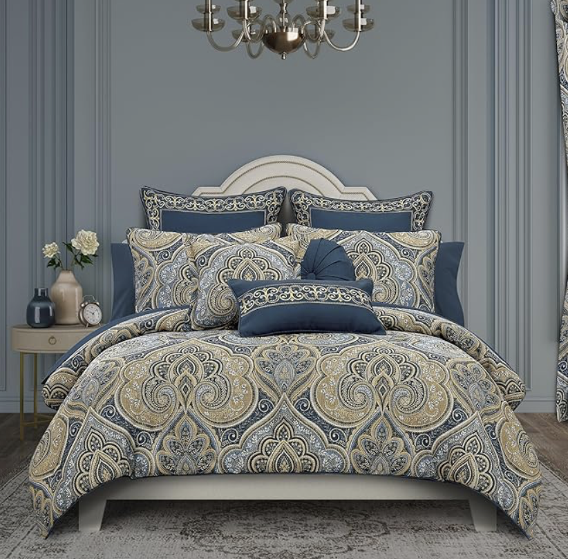 NEW Royal Court Messina - Navy King/Cal King 3PC. Comforter Pillow Sham Set Navy Victorian