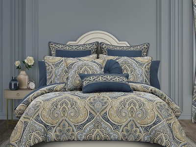 NEW Royal Court Messina - Navy King/Cal King 3PC. Comforter Pillow Sham Set Navy Victorian
