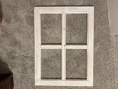 Rustic White Washed Wood Window Frame Decor - 24" x 18" Farmhouse Style