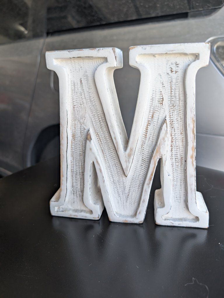 Rustic Distressed White Wooden Letters W and M Decor