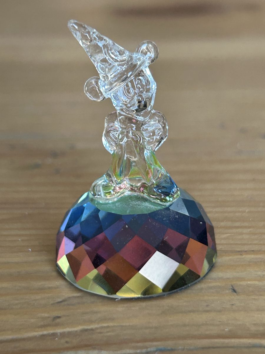 Vintage Crystal Sorcerer Mickey Mouse Figurine on Iridescent Gem Base