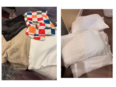 Great set of throw blankets and bed pillows. Used for staging a home